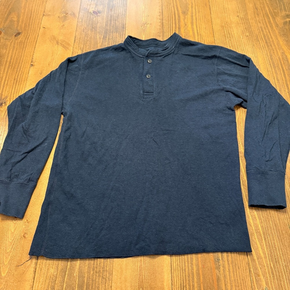 LL Bean River Driver Henley Shirt Men's Medium Blue Double Layer Wool Blend